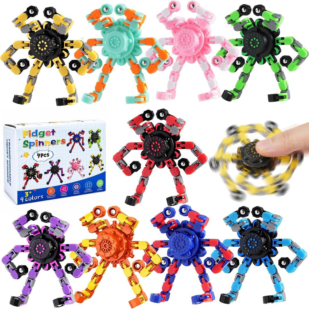 9PCS Transformable Fidget Spinners for Boys,Fidget Party Favors,Deformable Chain DIY Robot Spinner Sensory for Boys Girls