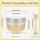Hushee 300 Set Aluminum Foil Baking Cups with Lids and Spoons 5oz Disposable Ramekins Dessert Muffin Creme Brulee Cupcake Liners Containers for Wedding Birthday Party(Round,Gold)