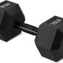Fitvids Rubber Encased Hex Dumbbell, Hand Weight with Anti-Slip Cast Iron Grip for Strength Training, 35 LB