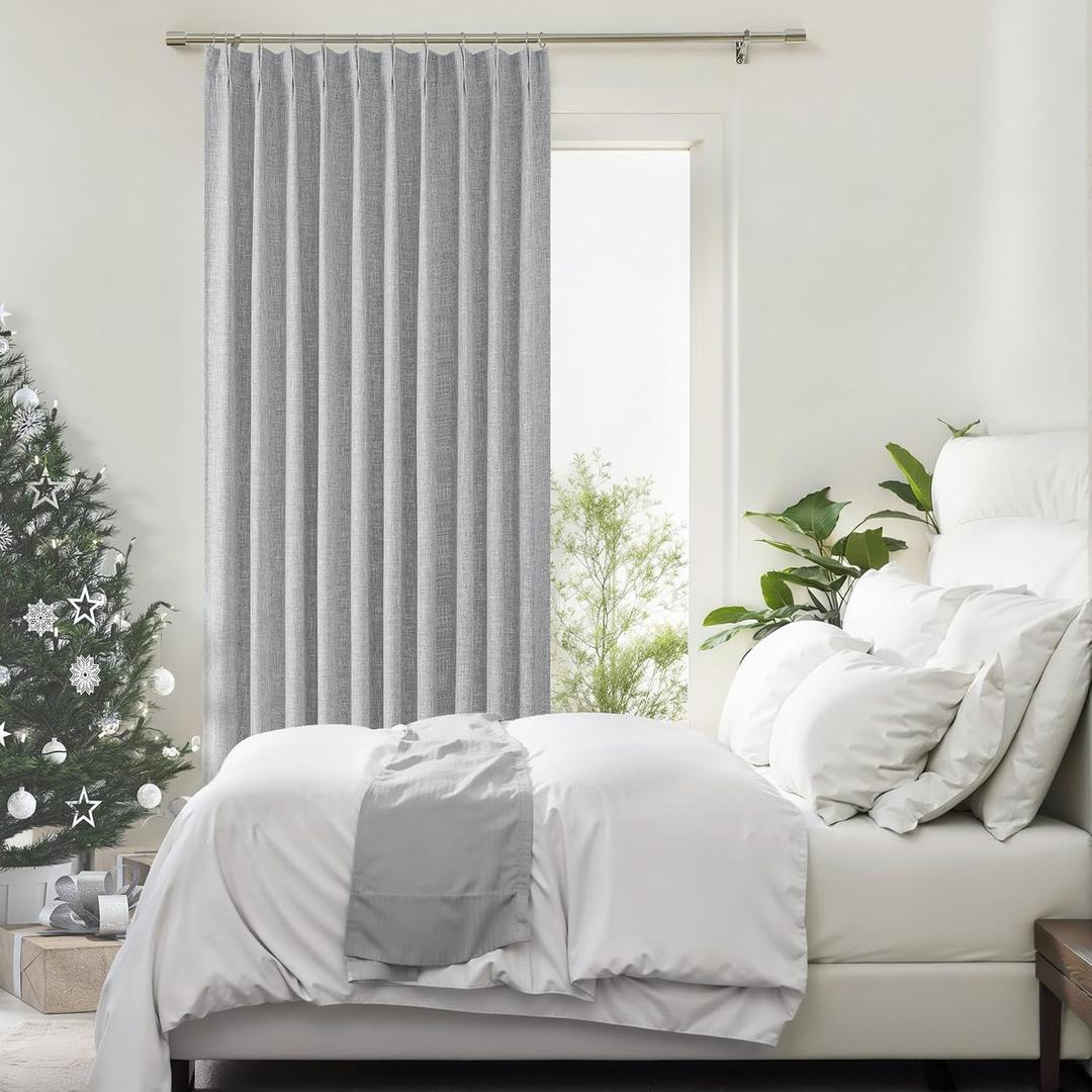 Gray Pinch Pleated Full Blackout Curtains Linen Texture Thermal Insulated Window Treatment Panel 84 Inch for Living Room Bedroom Noise Reducing Back Tab Drapes with Hooks, 1 Panel, 60"Wx84"L (Grey)