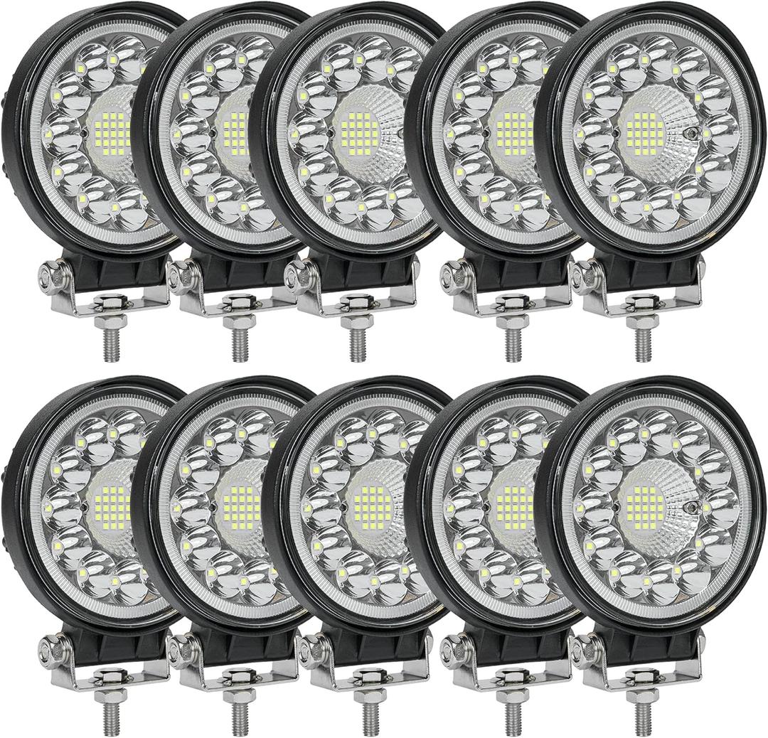 LED Light Pods 4 Inch for Truck, 100W Round LED Off-Road Lights Spot Flood Combo Beam Led Fog Lights Waterproof 9000lm 12V 24V Driving Work Lights, 10PCS