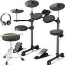 AODSK Electric Drum Set for Beginner with 150 Sounds,4 Quiet Drum Pads,2 Pedal,Throne,Sticks,Electronic Drum with Headphone,AED-400