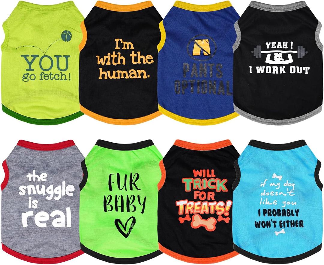hoyuwak 8 Pieces Pet Shirts Funny Dog Printed Clothes Breathable Cool Puppy Sleeveless Vests for Summer, Small