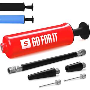 SPORTBIT Ballpump for Sports Balls - Basketball Pump for Sport Balls - Football & Soccer, Basketball, Volleyball Pump, Swim Inflatables - Hand Air Pump with 3 Needles, Nozzle, Extension Hose, Pouch