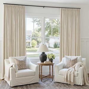 Cream Beige Linen Blackout 126 Inch Curtains for Living Room 2 Panels Set Pinch Pleated Back Tab Drapes Farmhouse Thermal Insulated Full Black Out Curtains 126 Length High Ceiling to Floor 50x126