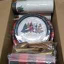 ANALIM 350 PCS Christmas Disposable Paper Dinnerware Set Includes Dinner Plates, Dessert Plates, Cups, Napkins, Knives, Forks, Spoons for Christmas Party Supplies