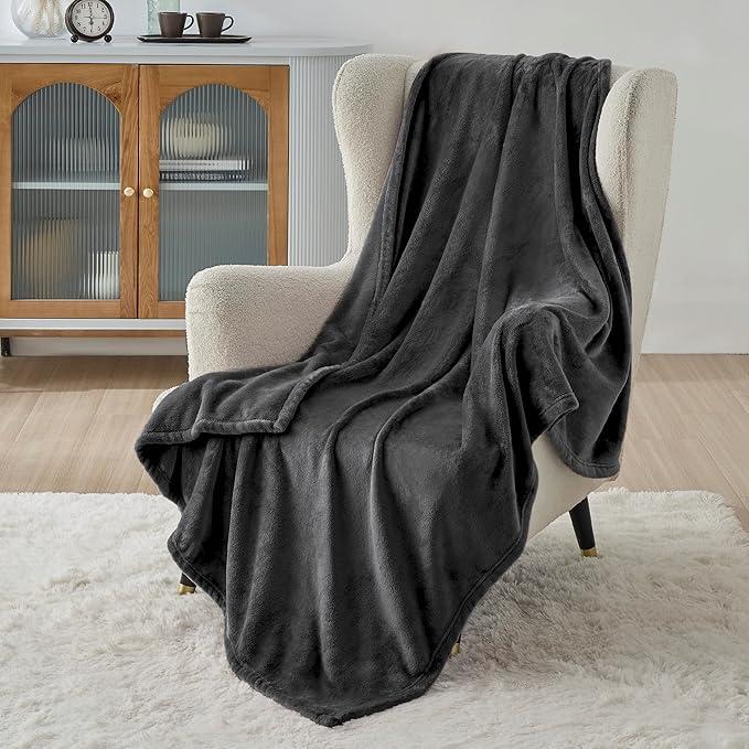 Bedsure GentleSoft Fleece Throw XL Blanket for Couch - 300GSM Soft Lightweight Plush Cozy Blankets for Travel, Grey, 50x70 inches
