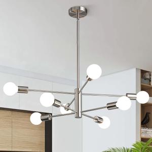 KAISITE Modern Chandelier Ceiling Light Fixture Brushed Nickel Sputnik Chandeliers for Bedroom Living Room 8-Light Height Adjustable Dining Room Farmhouse Chandelier Over Table Hanging Kitchen Light