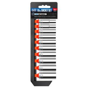 PGROUP 10PCS 3/ 8” Drive Deep Socket Set, Metric(10mm-21mm), 6-Point, Cr-V Steel, Chrome Plated Socket With Hanging Bracket, Cover Most Commonly Sizes