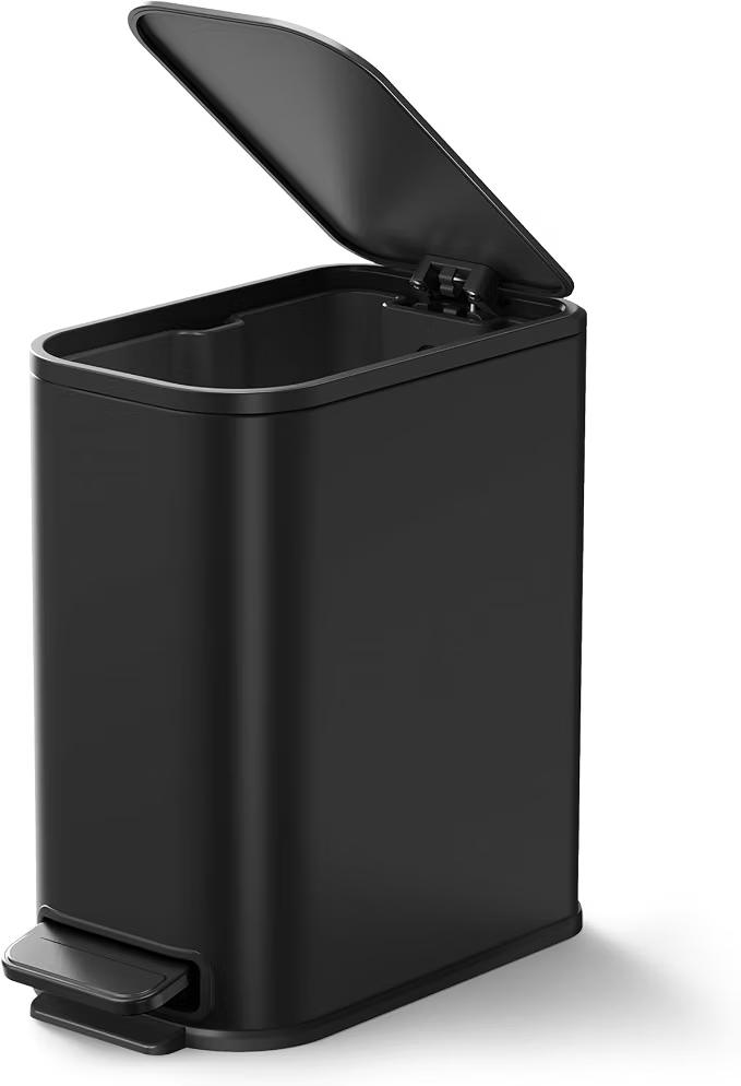 Cesun Small Bathroom Trash Can with Lid Soft Close, Step Pedal, 5 Liter / 1.3 Gallon Stainless Steel Garbage Can with Removable Inner Bucket, Waste Basket for Bathroom, Bedroom (Black)