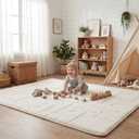 Baby Play Mat for Floor, 1.3" Thick 59x79 Plush Soft Foam Mats for Toddler Kids Crawling, Non-Slip Easy Care Nursery Rug for Playroom Living Room (Ivory)