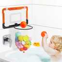 Baby Bath Toy Storage Organizer, Large Opening Mesh Bathtub Toy Storage for Tub, Bath Toy Holder for Quick Release of Toys for Bathroom, Basketball Hoop Design with Fun Bonus