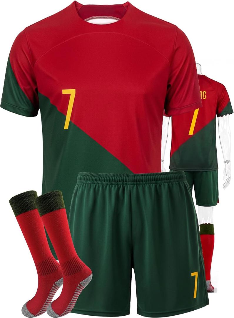 Kids Soccer Jersey Set for Boys Girls Training Uniform Youth Jerseys (Green, L)