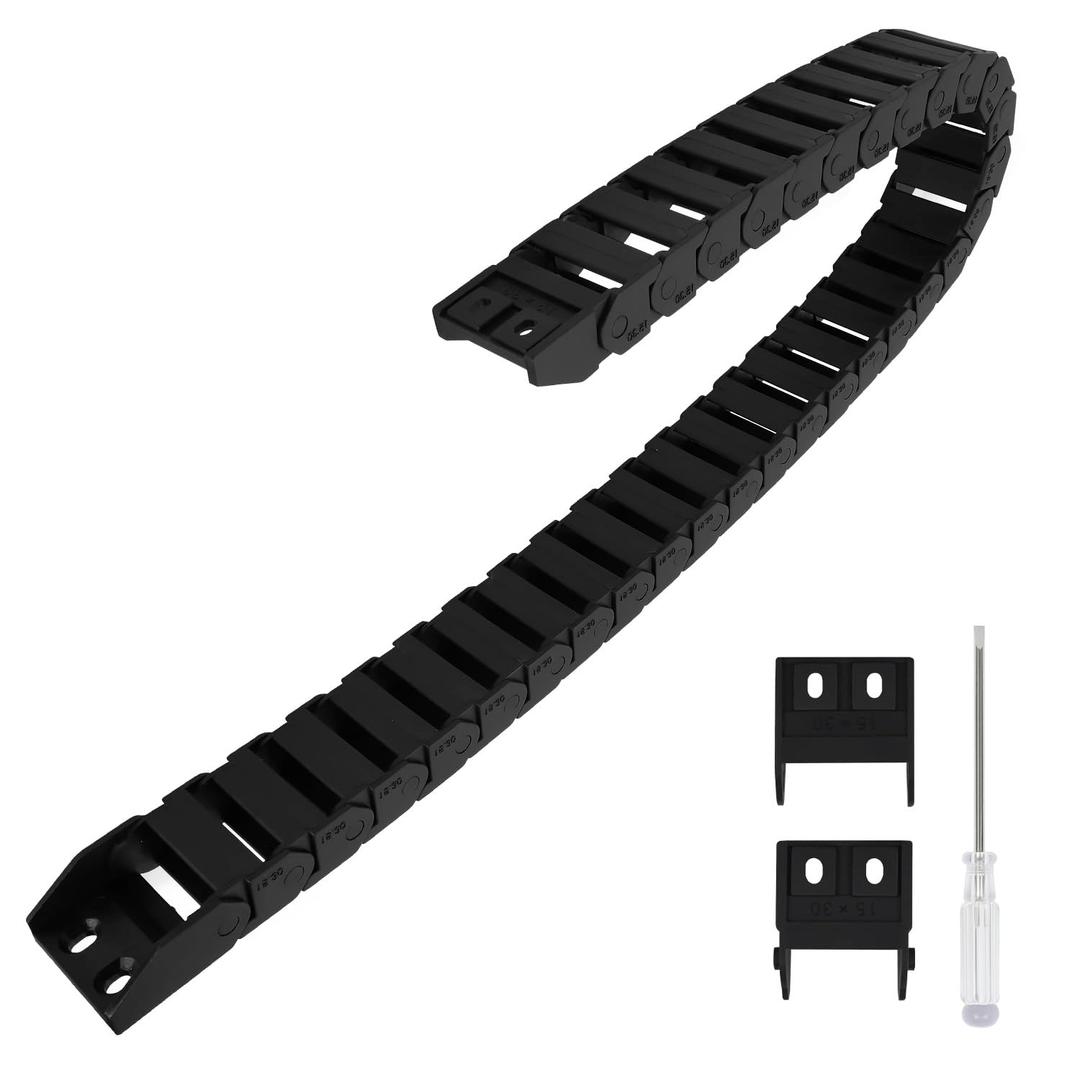 R38 15mm x 30mm(Inner H x Inner W) Black Plastic Cable Wire Carrier Drag Chain 1M Length for CNC, with End Connectors - Bridge Type (Non-openable) (15*30N(1pc))