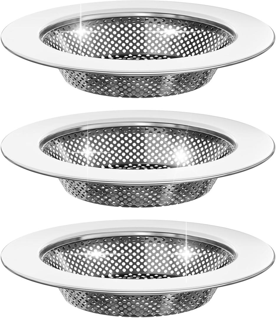 2 x Sink Drain Strainer, Stainless Steel Kitchen Sink Drain Strainer, Dishwasher Safe, Sink Strainer Outer Diameter 4.4 Inch/11.2cm, Inner Diameter 3 Inch/7.6cm, Set of 3 Kitchen Sink Strainer