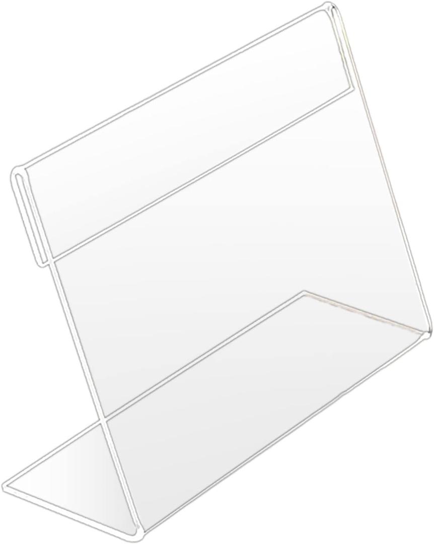 Acrylic Sign Holder with Horizontal Slanted Back, Clear Plastic Sign Holder Picture Photo Frames, Office Desktop for Flyer Document Paper Display Stand, Clear Acrylic Business and Store Sign Holders