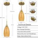 Viinew Mini Glass Pendant Light 4.72" Walnut Wood Grain Pendant Lights 1-Pack Handblown Art Oval Glass Hanging Pendant Light for Kitchen Island Dining Room Living Foyer Hallway Entry Brushed Gold