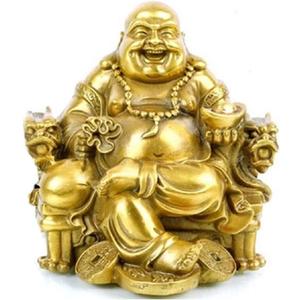 Fengshui Buddha Statue for Lucky & Happiness God of Wealth,Laughing Buddha on Emperor`s Dragon Chair,Brass Buddhist Statues and Sculptures Home Decor Congratulatory Gifts (Medium)