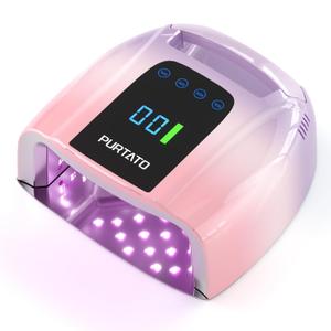 PURTATO Professional Rechargeable 96W UV LED Portable Cordless UV Light for Nail Lamp Machine with Removable Stainless Steel Bottom,4 Timer Setting and Smart Sensor Nail Dryer (Purple & Pink)
