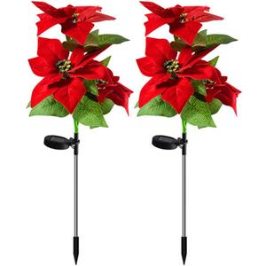 Aolyty Solar Garden Lights, IP65 Waterproof Solar Flowers Lights Landscape Lighting Simulation Poinsettia LED Light for Pathway, Garden, Patio, Yard, Lawn Outdoor Decorative (2 Pack)