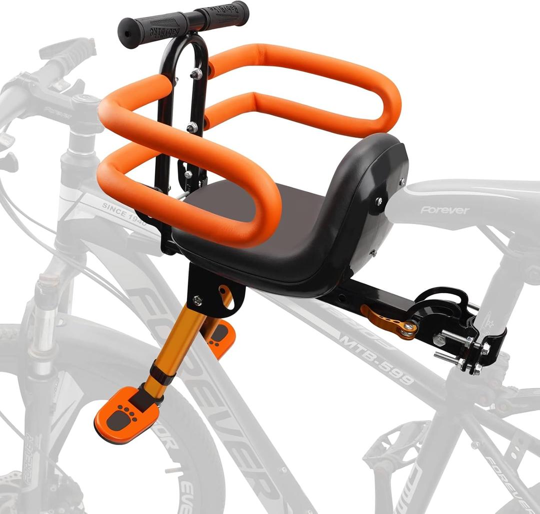 XIEEIX Kids Bike Seat with Handlebar Attachment, Detachable Front Mounted Child Bicycle Seats with Foot Pedals for Children 2~5 Years, Compatible with All Adult Mountain Bikes (Handle+Seat)