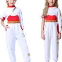 Children's Clothing Girls Zombie Cheerleader Uniform Mesh Top Hoodie Pants Cosplay Halloween Party Costume (White)