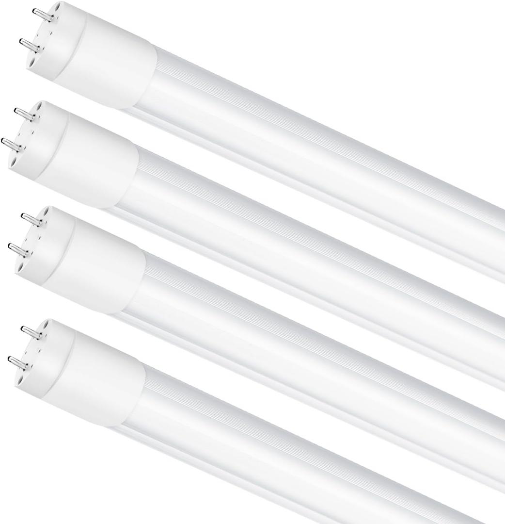 LightingWill LED T8 Light Tube 4FT, Natural White 4000K, Dual-End Powered Ballast Bypass, 2000Lumen 18W (40W Equivalent Fluorescent Bulb Replacement), Clear Cover, AC85-265V Lighting Fixture, 4 Pack