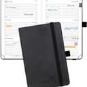 POPRUN Pocket Planner 2025-2026 (Purse Size 4'' x 6.25'') Academic Small Calendar (July 2025 - June 2026) with Hourly Time Slots, 100GSM Thick Papers, Leather Soft Cover - Black