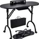 Joligrace Professional Foldable & Portable Manicure Table Nail Technician Desk Workstation with Rolling Wheels Large Drawer Client Wrist Pad Free Carrying Bag Travel Nail Tech Spa Beauty Table, Black  14.4 inches (W) x 36 inches (L) x 27 inches (H)
