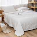 NTCOCO Summer Lightweight Comforter Set,Thin Quilt,100% Washed Cotton,Machine Washable,Soft Comfy Breathable Can Sleep Naked(Queen,Pearl White