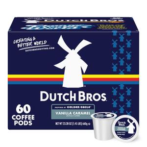 Dutch Bros Vanilla Caramel Flavored Coffee Inspired by Golden Eagle, 60 Count, Medium Roast, Single Serve Coffee Pods for Keurig K-Cup Brewers, BBD: 07/08/2027
