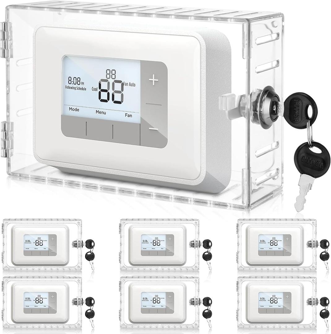 Wenqik 6 Pcs Thermostat Lock Box with Key, Clear Large Thermostat Cover on Wall, Guard Fits 6.3 x 4.4 x 2 inches or Smaller