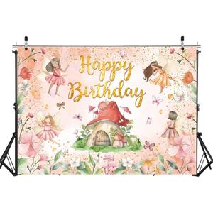 Fairy Happy Birthday Backdrop  Flower Fairy Birthday Party Decorations My Fairy First Birthday Background for Girls Fairy Tale Theme Birthday Party Decorations Photo Props