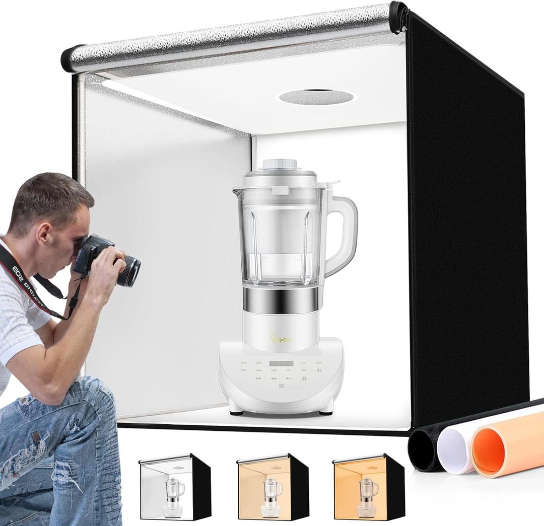 Photo Light Box 40x40 Inch for Photography, 3 Color 10-Level Adjustable Photo Box with Soft Light Cloth Professional Photo Background Shooting Tents White Light, Soft Light, Warm Light