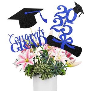 Mljsh Graduation Decorations 2025, 16 PCS x 2 PACK Black Blue Graduation Centerpieces for Tables, Double-Sided Table Toppers Centerpieces, Class of 2025 Grad Party Decorations 2025