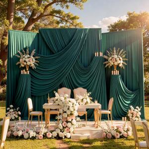 20ftx10ft Wrinkle Free Hunter Green Backdrop Curtains for Party Background, 4 Panels Silky Fabric Green Photo Backdrop Drapes Back Drop Cloth for Wedding Birthday Photography Baby Shower Decor