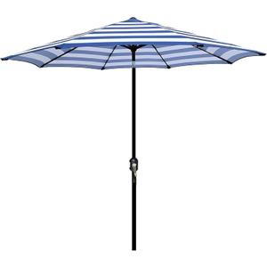 Blissun 9' Outdoor Patio Umbrella, Outdoor Table Umbrella, Yard Umbrella, Market Umbrella with 8 Sturdy Ribs, Push Button Tilt and Crank (Blue & White Stripe)