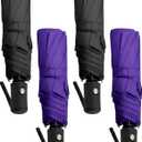 Yahenda 4 Pack Windproof Travel Umbrellas Bulk Automatic Open and Close Umbrella Folding Rain Umbrella for Men Women (Purple, Black)