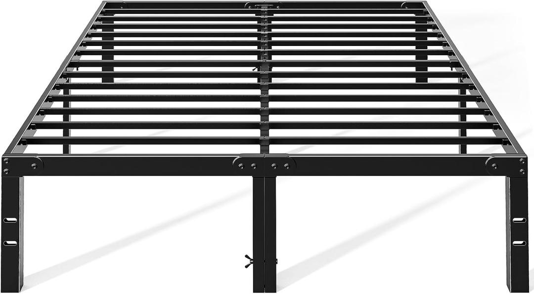 OLIXIS 14In Metal Queen Bed Frame with Storage Space, No Box Spring Needed with Sturdy Steel Slat Support, Heavy Duty and Easy Assembly, Platform Bed for Bedroom, Black