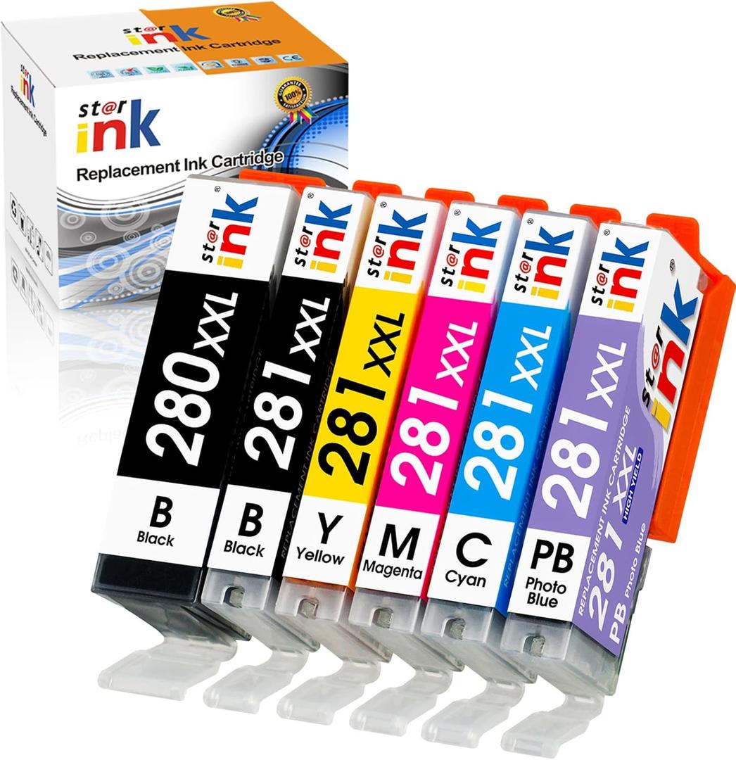 PGI-280XXL CLI-281XXL Replacement for Canon 280 281 Ink Cartridges Compatible with Canon TS9120 Ink Cartridges TR8620a TS8120 TS8220 TS8320 TR8620 TR8520 Printer(PGBK,BK,C,M,Y,PB) 6-Pack