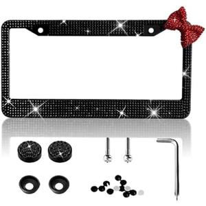 1PCS Bling License Plate Frames Stainless Steel with Sparkly Diamond Rhinestone Car License Plate Cover Car Accessories for Women Man 12.2x6.3inch Style B Black