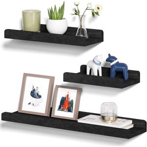 Alsonerbay Black Floating Shelves Wall Mounted Set of 3, 23.6 Inch Rustic Wood Wall Shelves for Storage and Display for Bedroom Living Room Bathroom Kitchen Office and More, 6D x 1.5W x 23.6H in