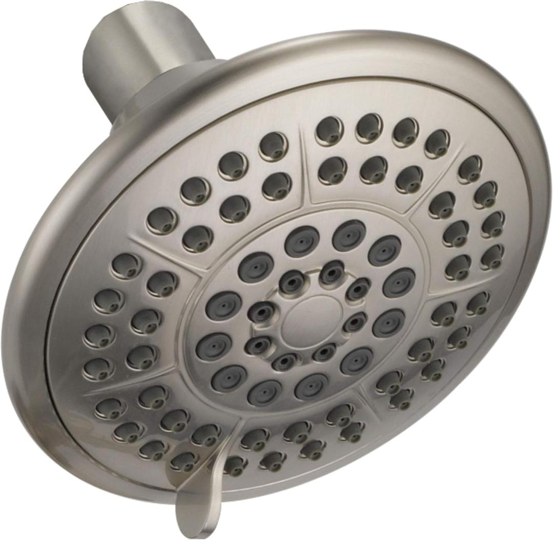 Delta Faucet 5-Setting Raincan Shower Head, Brushed Nickel Rain Shower Head, Round Shower Head, Delta High Pressure Shower Head, Water Saver Shower Head 1.75 GPM, Stainless RP78575SS