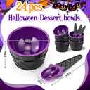 Meanplan 24 Set Halloween Ice Cream Bowls and Spoons 6 oz Witch Plastic Reusable Ice Cream Bowls Black Purple Waffle Cone Shaped Cups for Dessert Sundae Frozen Yogurt Trick or Treat Party Supplies