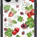 Wildflower Cases - Bugs n Berries Case, Compatible with Apple iPhone 15 Pro | White, Berries, Red, Ladybugs, Trendy - Protective Black Bumper, 4ft Drop Test Certified, Women Owned Small Business
