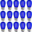 S14 Blue Light Bulb Plastic 2 Watt LED Replacement Bulbs for Indoor Outdoor String Lights, Shatterproof Decorative E26 Base Filament Edison Christmas Halloween Colored Light Bulbs, Pack of 15 