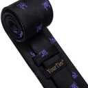 Striped Ties for Men Classic Woven Silk Necktie with Handkerchief Cufflinks Set Formal Business Party Wedding (A Black Purple Animal)