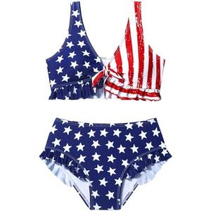 AGAPENG Girls Swimsuit Two Piece Bikini Set Textured Knot Front Girls Bathing Suit Ruffle V Neck Solid Color Girls' Swimwear, Size 13-14 Y