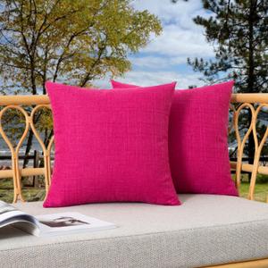 Kevin Textile Pack of 2 Outdoor Waterproof Pillow Covers Valentines Day Decorative Throw Pillow Covers Square Checkered Couch Pillow Covers for Patio Tent Bed Sofa Living Room 24x24 Inch Hot Pink
