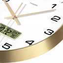 TIMESS Wall Clock, 10" Dial Non-Ticking Silent Battery Operated Analog with LCD Display for Perpetual Calendar and F Temperature, Ideal Modern Home, Bedroom, Kitchen, Office Decor (Gold)